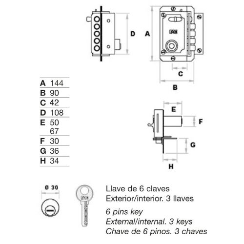 Cerradura FAC de sobreponer S90 P UVE